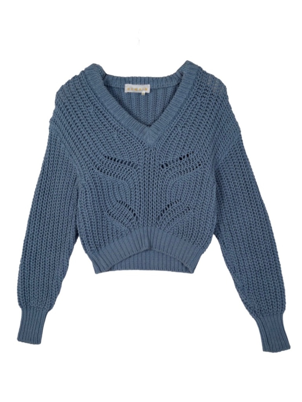 REMAIN Birger Christensen Icy Blue Chunky Knit Cropped V-Neck Sweater Sz XS/S/M